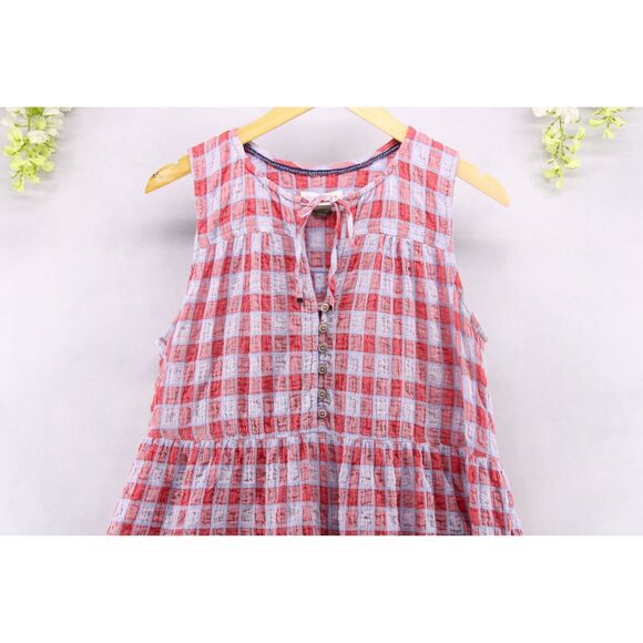 Anthropologie Pilcro & The Letterpress Gingham Neve Tiered Blouse Top Red Sz M - Picture 3 of 6